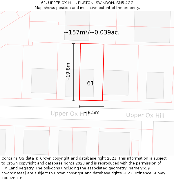 61, UPPER OX HILL, PURTON, SWINDON, SN5 4GG: Plot and title map