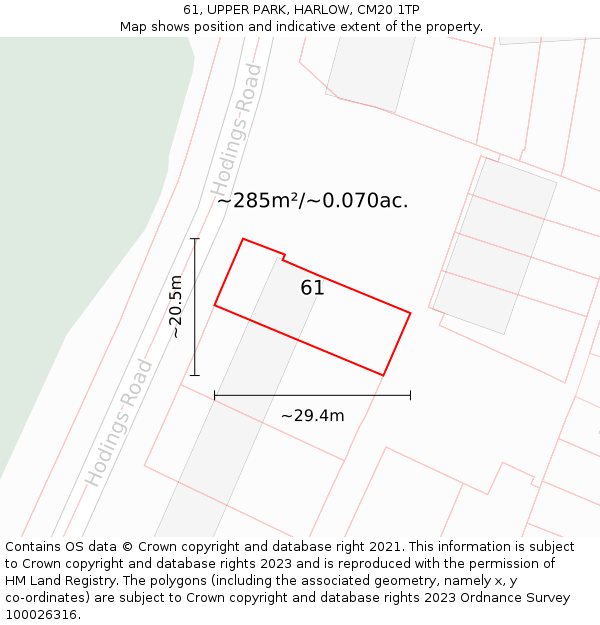 61, UPPER PARK, HARLOW, CM20 1TP: Plot and title map