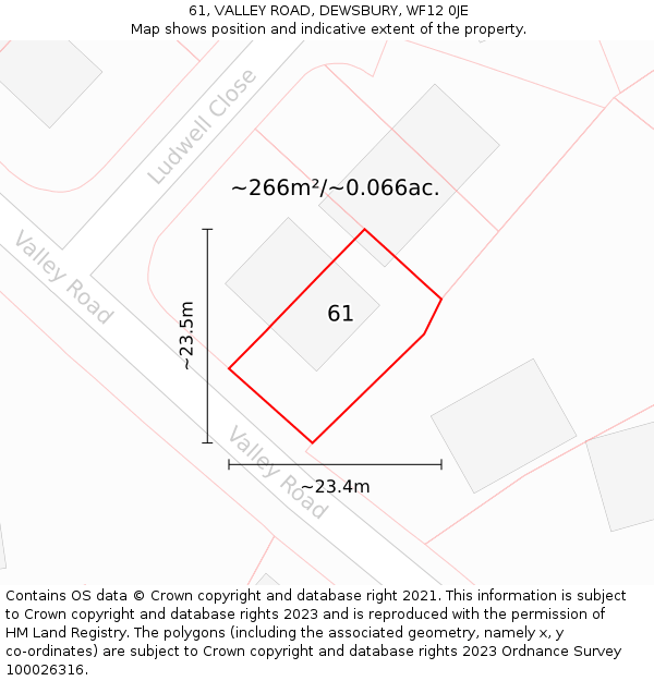 61, VALLEY ROAD, DEWSBURY, WF12 0JE: Plot and title map