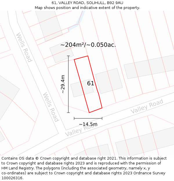 61, VALLEY ROAD, SOLIHULL, B92 9AU: Plot and title map