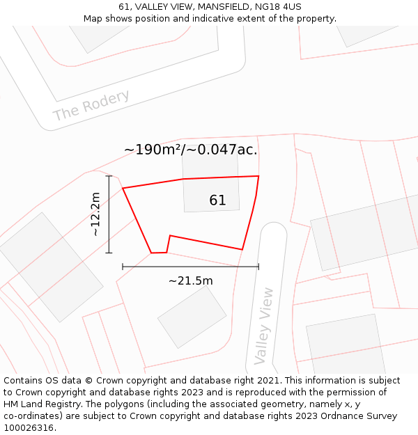 61, VALLEY VIEW, MANSFIELD, NG18 4US: Plot and title map