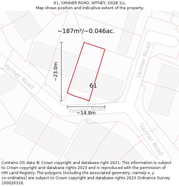 61, VANNER ROAD, WITNEY, OX28 1LL: Plot and title map