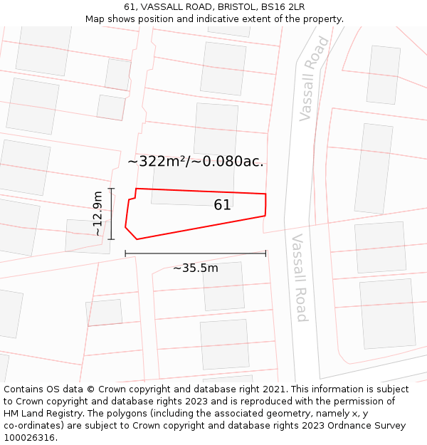 61, VASSALL ROAD, BRISTOL, BS16 2LR: Plot and title map