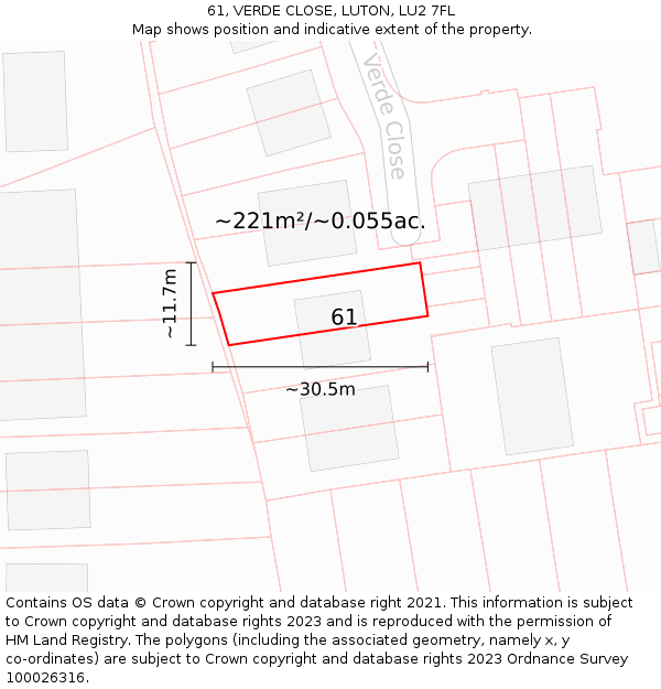 61, VERDE CLOSE, LUTON, LU2 7FL: Plot and title map