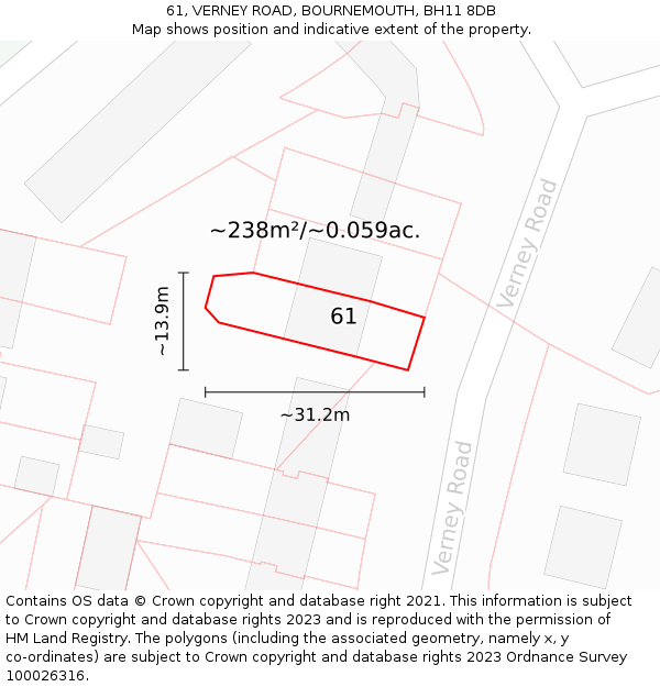 61, VERNEY ROAD, BOURNEMOUTH, BH11 8DB: Plot and title map