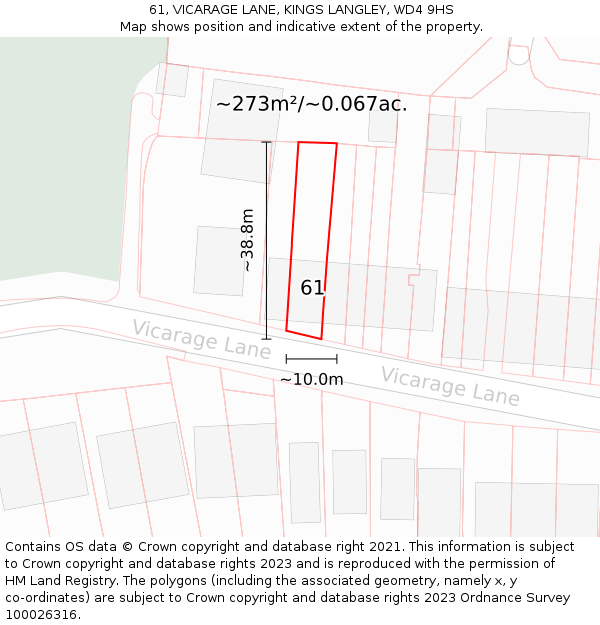 61, VICARAGE LANE, KINGS LANGLEY, WD4 9HS: Plot and title map