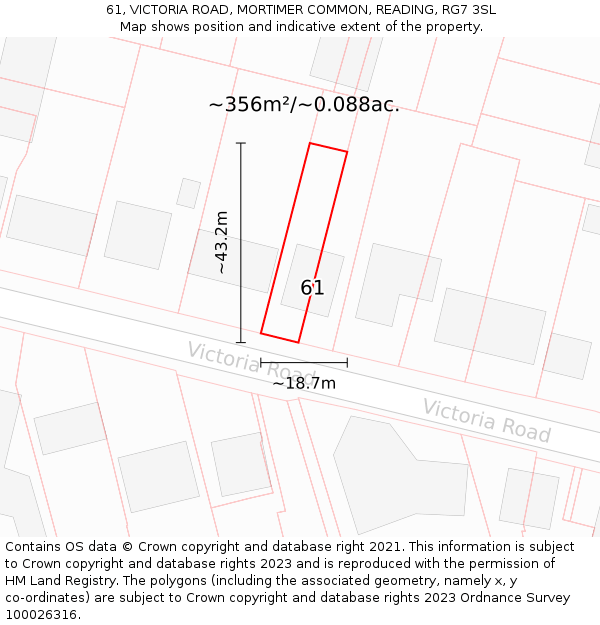 61, VICTORIA ROAD, MORTIMER COMMON, READING, RG7 3SL: Plot and title map