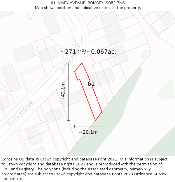 61, VINEY AVENUE, ROMSEY, SO51 7NS: Plot and title map