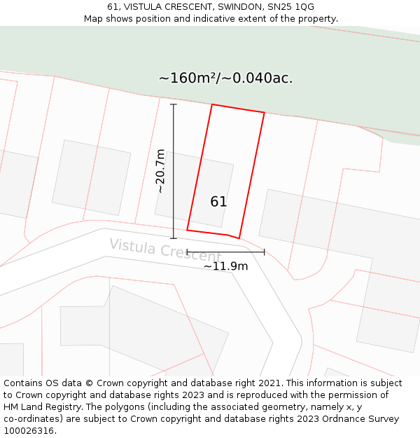 61, VISTULA CRESCENT, SWINDON, SN25 1QG: Plot and title map