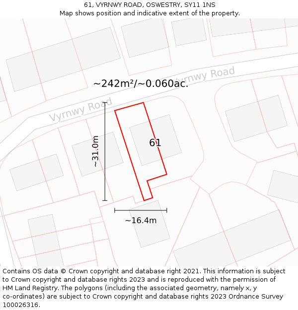 61, VYRNWY ROAD, OSWESTRY, SY11 1NS: Plot and title map