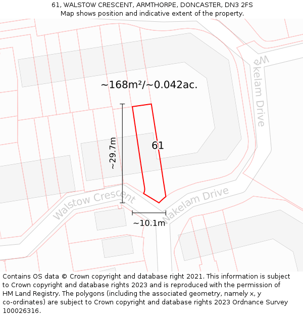 61, WALSTOW CRESCENT, ARMTHORPE, DONCASTER, DN3 2FS: Plot and title map