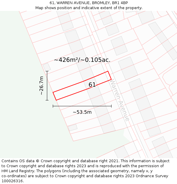 61, WARREN AVENUE, BROMLEY, BR1 4BP: Plot and title map