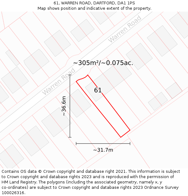 61, WARREN ROAD, DARTFORD, DA1 1PS: Plot and title map