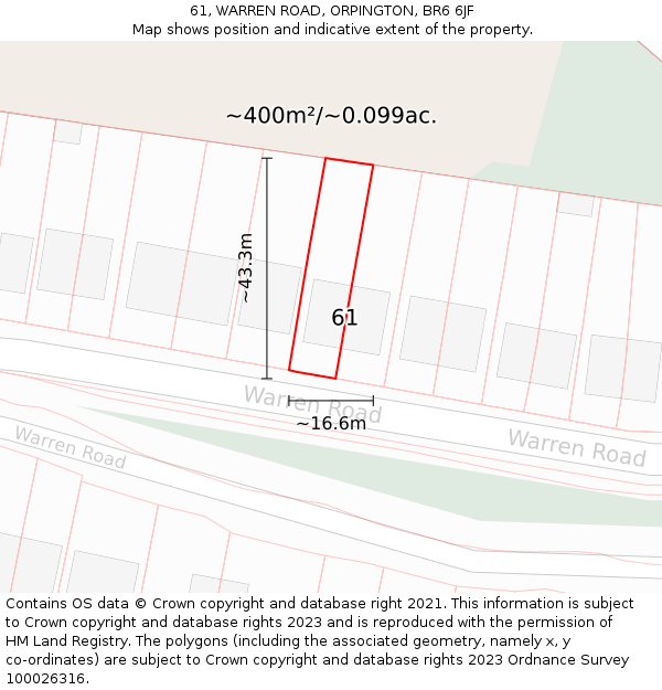 61, WARREN ROAD, ORPINGTON, BR6 6JF: Plot and title map
