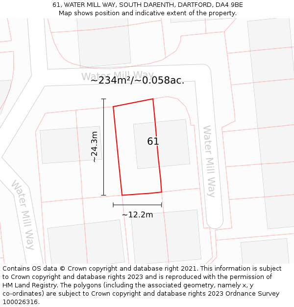 61, WATER MILL WAY, SOUTH DARENTH, DARTFORD, DA4 9BE: Plot and title map
