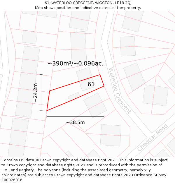 61, WATERLOO CRESCENT, WIGSTON, LE18 3QJ: Plot and title map