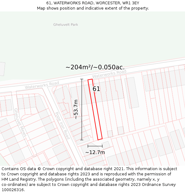 61, WATERWORKS ROAD, WORCESTER, WR1 3EY: Plot and title map