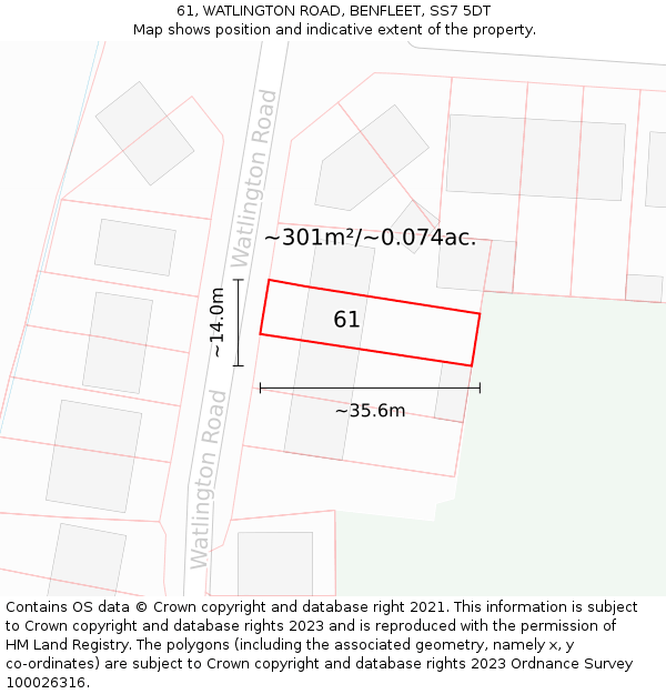 61, WATLINGTON ROAD, BENFLEET, SS7 5DT: Plot and title map