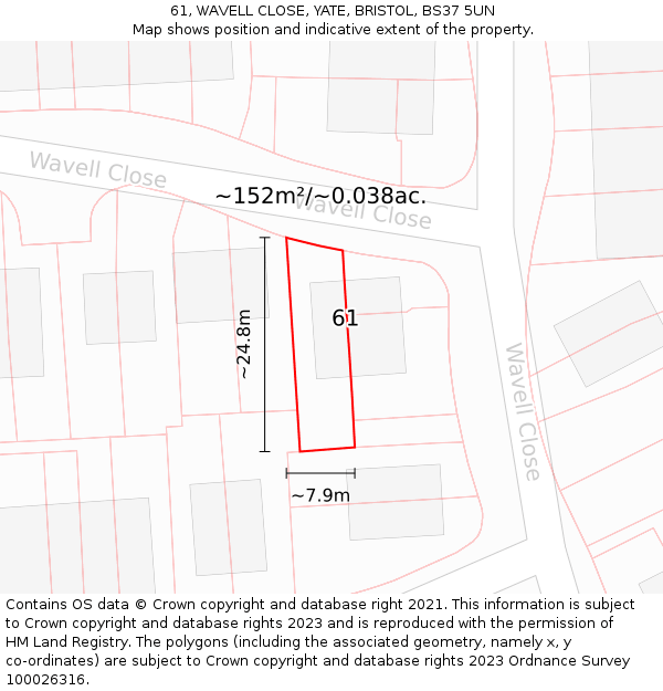 61, WAVELL CLOSE, YATE, BRISTOL, BS37 5UN: Plot and title map