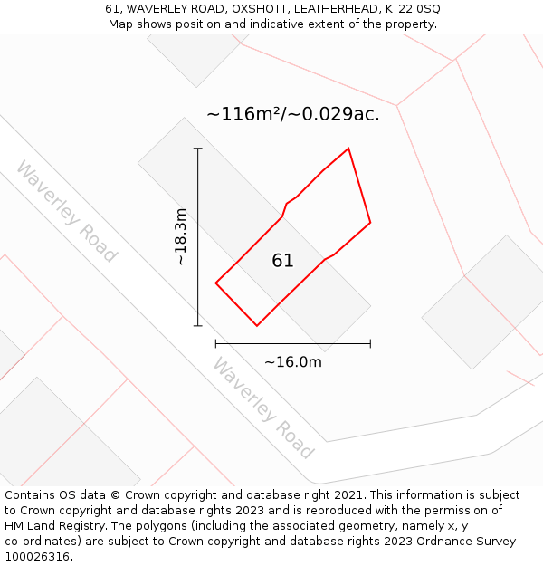 61, WAVERLEY ROAD, OXSHOTT, LEATHERHEAD, KT22 0SQ: Plot and title map