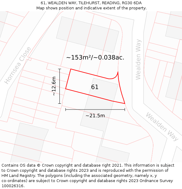 61, WEALDEN WAY, TILEHURST, READING, RG30 6DA: Plot and title map
