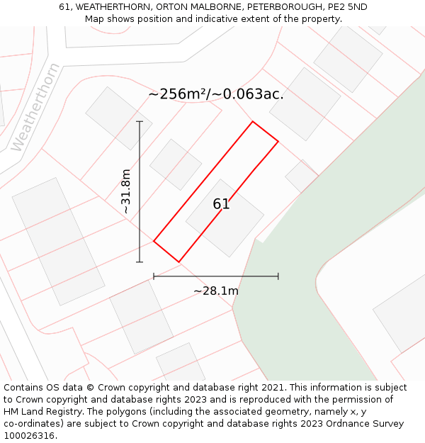 61, WEATHERTHORN, ORTON MALBORNE, PETERBOROUGH, PE2 5ND: Plot and title map