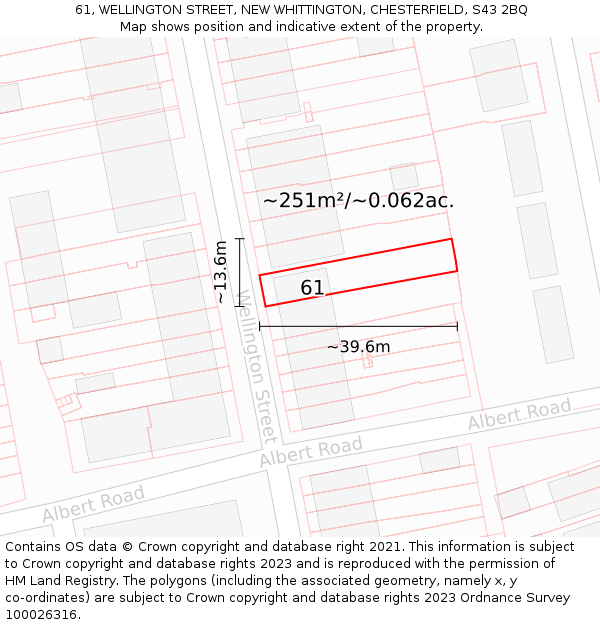 61, WELLINGTON STREET, NEW WHITTINGTON, CHESTERFIELD, S43 2BQ: Plot and title map