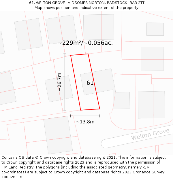 61, WELTON GROVE, MIDSOMER NORTON, RADSTOCK, BA3 2TT: Plot and title map