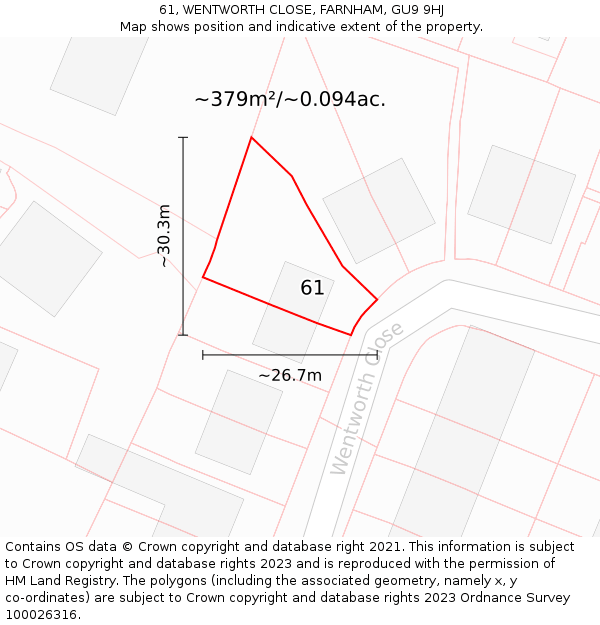 61, WENTWORTH CLOSE, FARNHAM, GU9 9HJ: Plot and title map