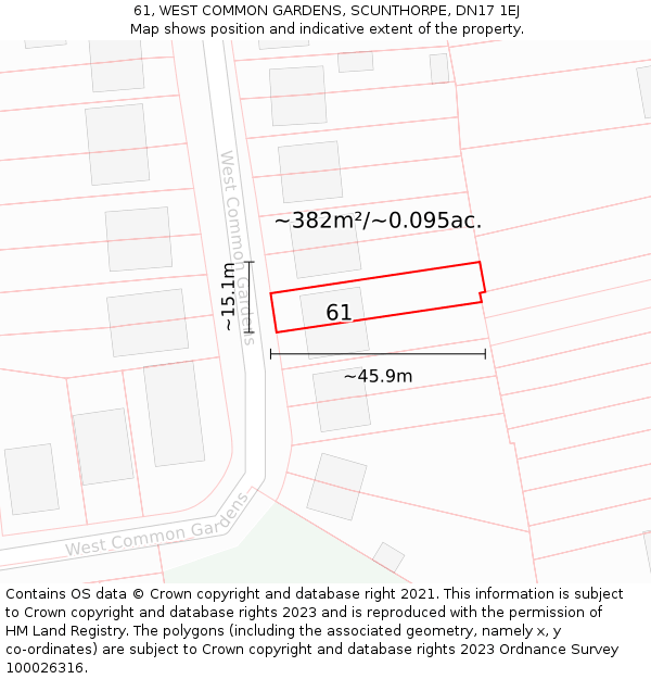 61, WEST COMMON GARDENS, SCUNTHORPE, DN17 1EJ: Plot and title map