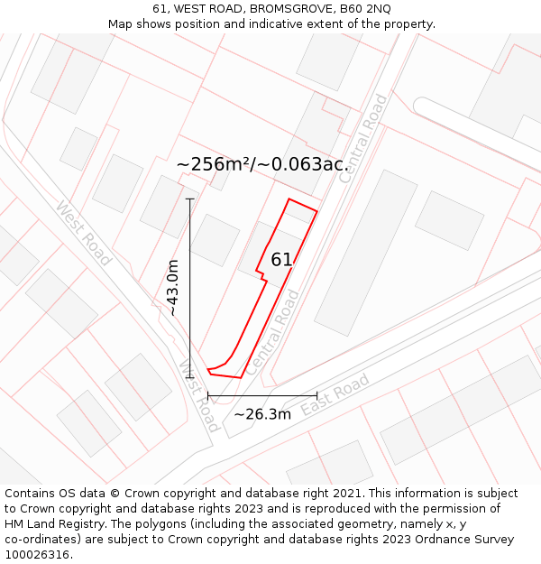 61, WEST ROAD, BROMSGROVE, B60 2NQ: Plot and title map