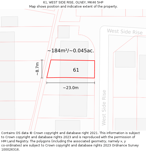 61, WEST SIDE RISE, OLNEY, MK46 5HP: Plot and title map