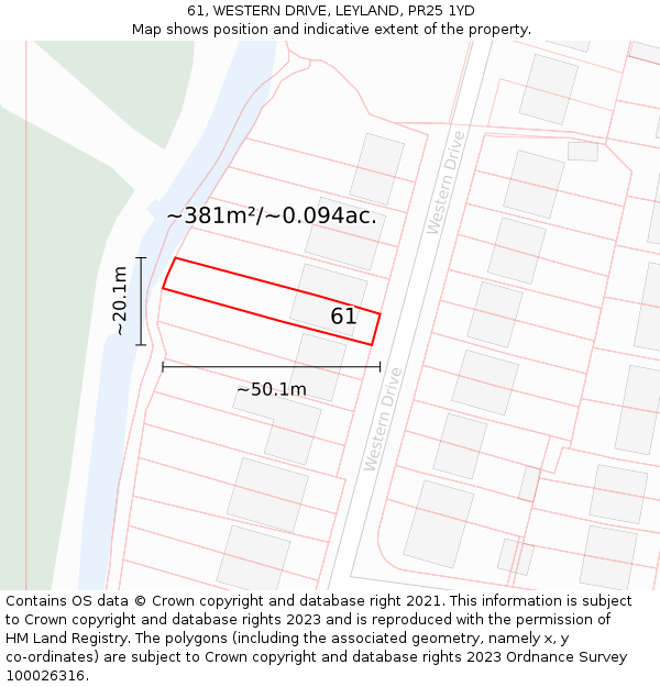 61, WESTERN DRIVE, LEYLAND, PR25 1YD: Plot and title map