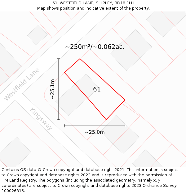 61, WESTFIELD LANE, SHIPLEY, BD18 1LH: Plot and title map