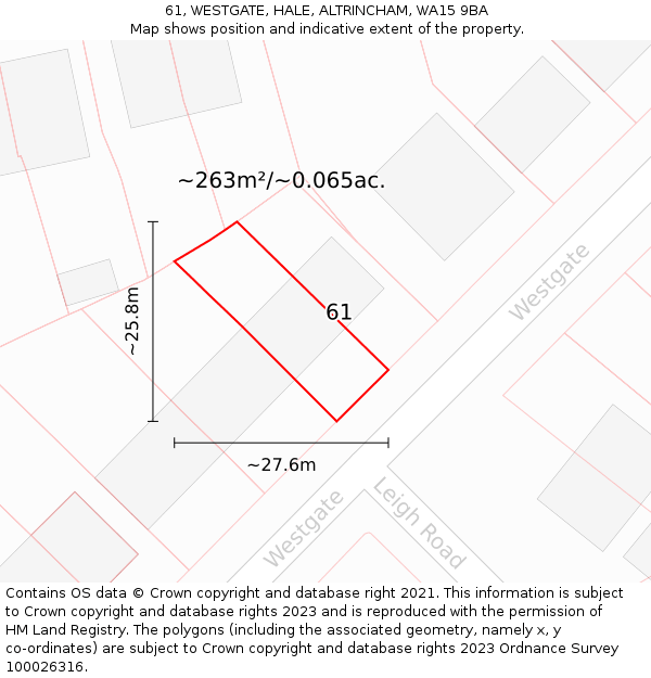 61, WESTGATE, HALE, ALTRINCHAM, WA15 9BA: Plot and title map