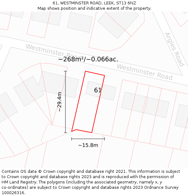 61, WESTMINSTER ROAD, LEEK, ST13 6NZ: Plot and title map