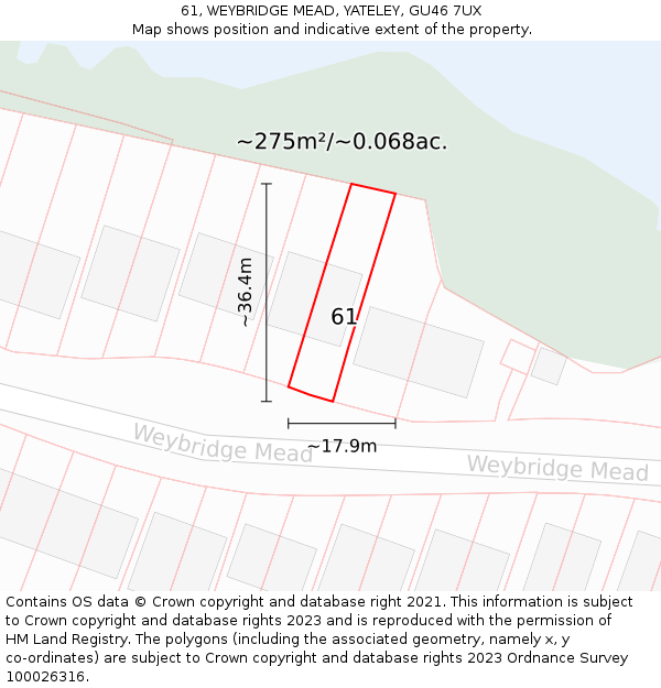 61, WEYBRIDGE MEAD, YATELEY, GU46 7UX: Plot and title map