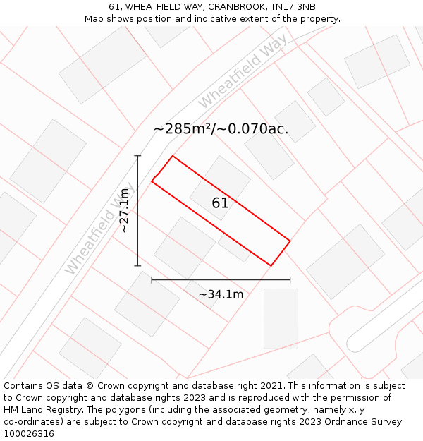 61, WHEATFIELD WAY, CRANBROOK, TN17 3NB: Plot and title map