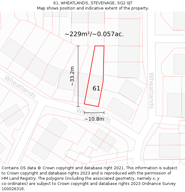 61, WHEATLANDS, STEVENAGE, SG2 0JT: Plot and title map