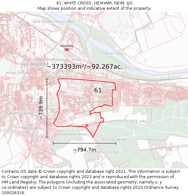 61, WHITE CROSS, HEXHAM, NE46 1JG: Plot and title map