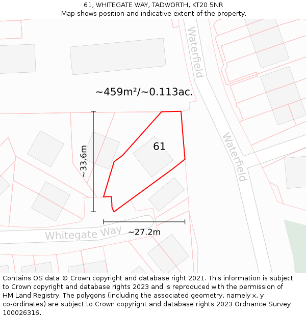 61, WHITEGATE WAY, TADWORTH, KT20 5NR: Plot and title map