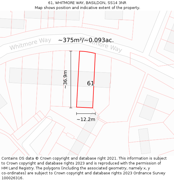61, WHITMORE WAY, BASILDON, SS14 3NR: Plot and title map