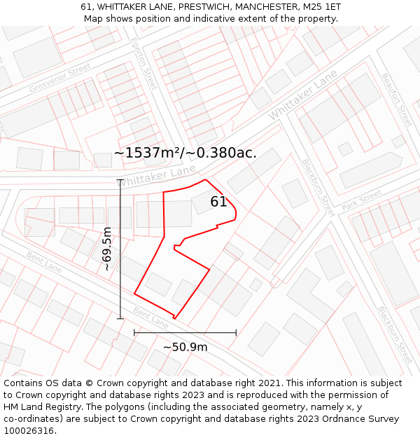 61, WHITTAKER LANE, PRESTWICH, MANCHESTER, M25 1ET: Plot and title map