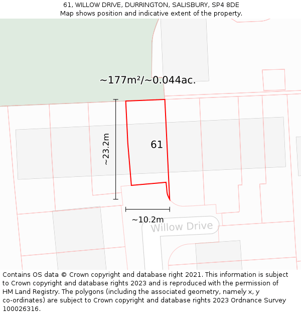 61, WILLOW DRIVE, DURRINGTON, SALISBURY, SP4 8DE: Plot and title map