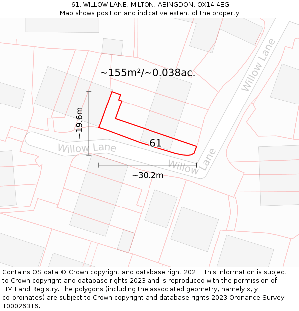 61, WILLOW LANE, MILTON, ABINGDON, OX14 4EG: Plot and title map