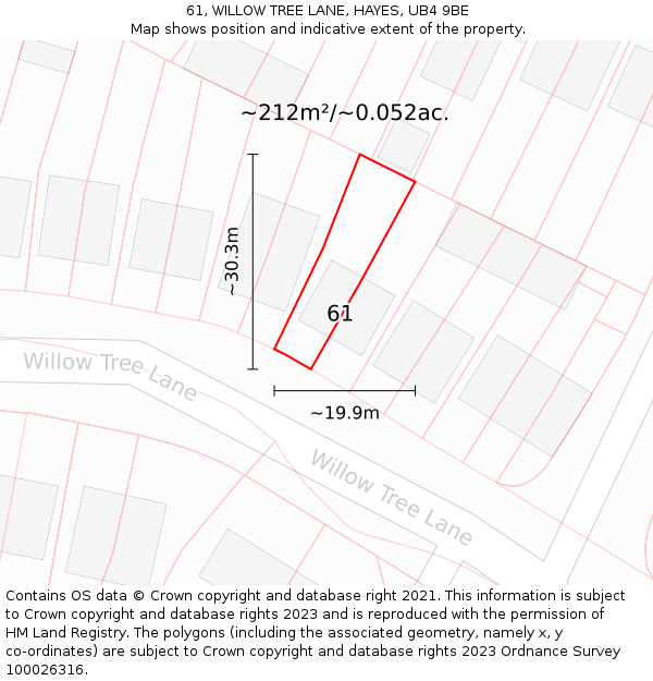 61, WILLOW TREE LANE, HAYES, UB4 9BE: Plot and title map