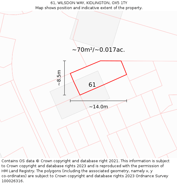 61, WILSDON WAY, KIDLINGTON, OX5 1TY: Plot and title map
