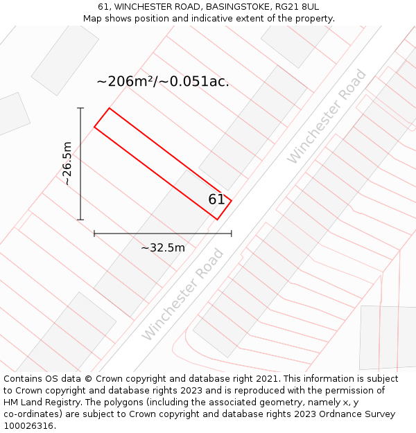 61, WINCHESTER ROAD, BASINGSTOKE, RG21 8UL: Plot and title map