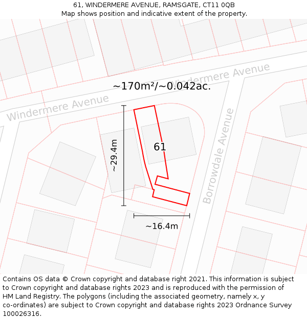 61, WINDERMERE AVENUE, RAMSGATE, CT11 0QB: Plot and title map