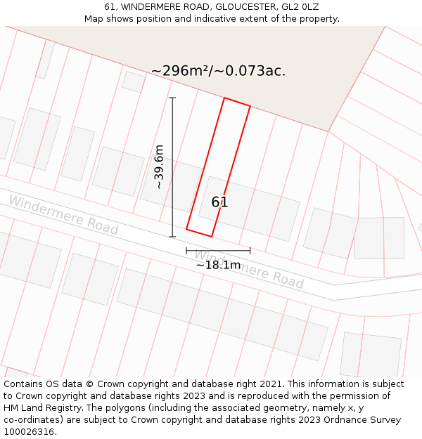 61, WINDERMERE ROAD, GLOUCESTER, GL2 0LZ: Plot and title map